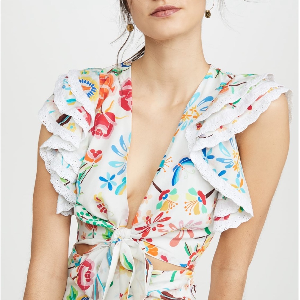 NEW ALL THINGS MOCHI VIOLA FLORAL EMBROIDERY SILK TOP
